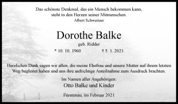 Traueranzeige von Dorothe Balke von Westfalen-Blatt