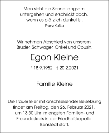 Traueranzeige von Egon Kleine von Westfalen-Blatt