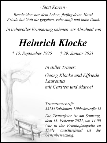 Traueranzeige von Heinrich Klocke von Westfalen-Blatt