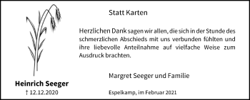 Traueranzeige von Heinrich Seeger von Westfalen-Blatt