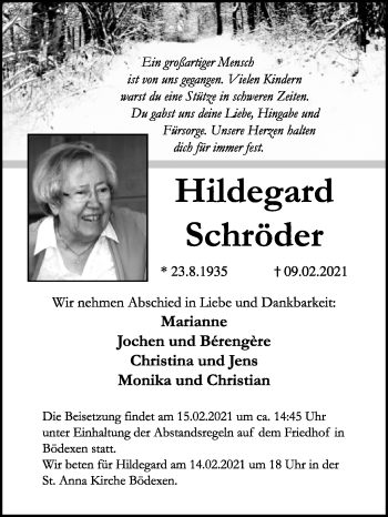 Traueranzeige von Hildegard Schröder von Westfalen-Blatt