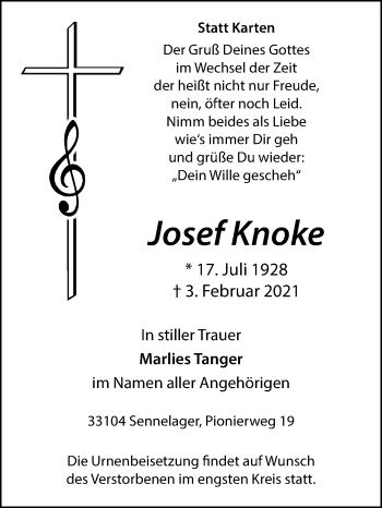 Traueranzeige von Josef Knoke von Westfalen-Blatt