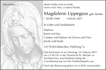 Traueranzeige von Magdalene Lippegaus von Westfalen-Blatt