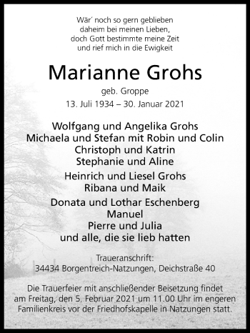 Traueranzeige von Marianne Grohs von Westfalen-Blatt