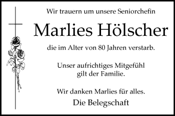 Traueranzeige von Marlies Hölscher von Westfalen-Blatt