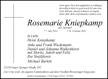 Traueranzeige von Rosemarie Kniepkamp von Westfalen-Blatt