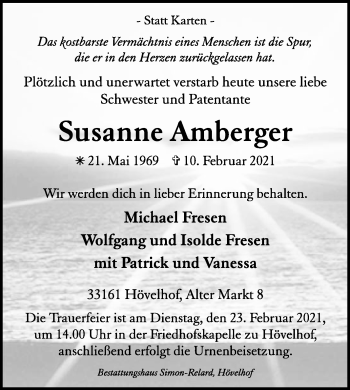 Traueranzeige von Susanne Amberger von Westfalen-Blatt