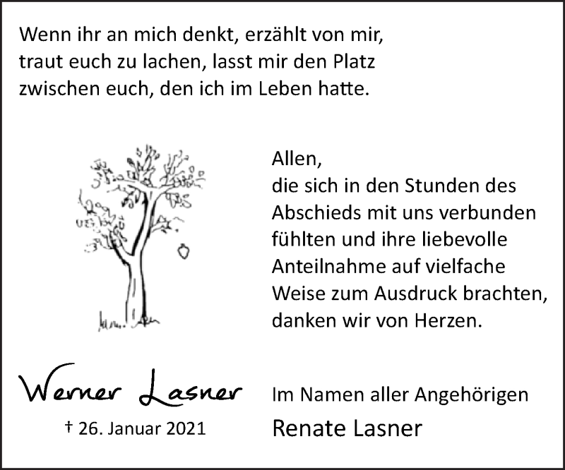  Traueranzeige für Werner Lasner vom 27.02.2021 aus Westfalen-Blatt