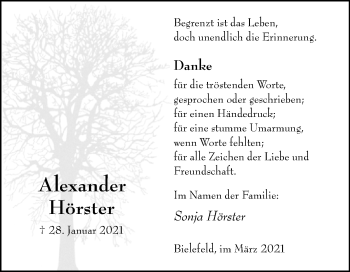 Traueranzeige von Alexander Hörster von Westfalen-Blatt