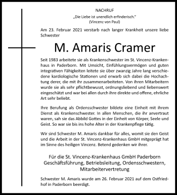 Traueranzeige von M. Amaris Cramer von Westfalen-Blatt