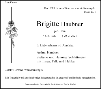 Traueranzeige von Brigitte Haubner von Westfalen-Blatt