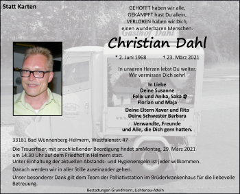 Traueranzeige von Christian Dahl von Westfalen-Blatt