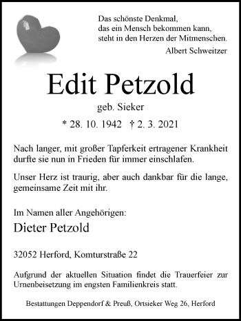 Traueranzeige von Edit Petzold von Westfalen-Blatt