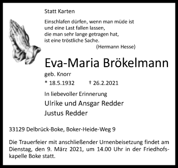 Traueranzeige von Eva-Maria Brökelmann von Westfalen-Blatt