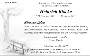 Traueranzeige von Heinrich Klocke von Westfalen-Blatt