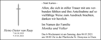 Traueranzeige von Heinz-Dieter van Raay von Westfalen-Blatt