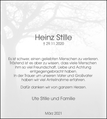 Traueranzeige von Heinz Stille von Westfalen-Blatt