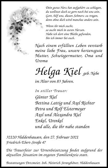 Traueranzeige von Helga Kiel von Westfalen-Blatt