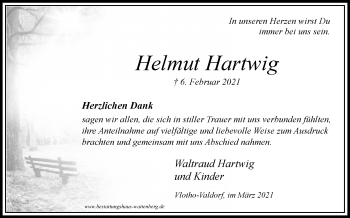 Traueranzeige von Helmut Hartwig von Westfalen-Blatt