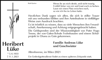 Traueranzeige von Heribert Lüke von Westfalen-Blatt