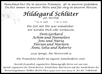 Traueranzeige von Hildegard Schlüter von Westfalen-Blatt