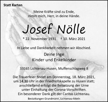 Traueranzeige von Josef Nölle von Westfalen-Blatt