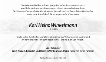 Traueranzeige von Karl Heinz Winkelmann von Westfalen-Blatt