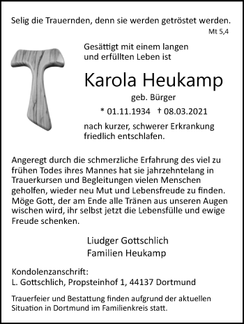 Traueranzeige von Karola Heukamp von Westfalen-Blatt