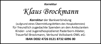 Traueranzeige von Klaus Brockmann von Westfalen-Blatt