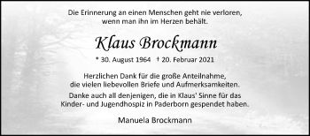 Traueranzeige von Klaus Brockmann von Westfalen-Blatt