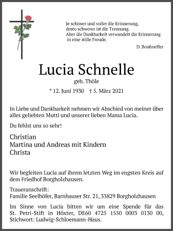 Traueranzeige von Lucia Schnelle von Westfalen-Blatt