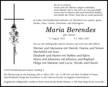 Traueranzeige von Maria Berendes von Westfalen-Blatt