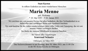 Traueranzeige von Maria Menne von Westfalen-Blatt