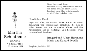 Traueranzeige von Martha Schlothane von Westfalen-Blatt