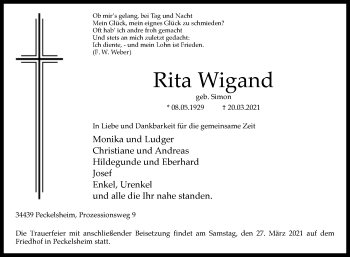 Traueranzeige von Rita Wigand von Westfalen-Blatt