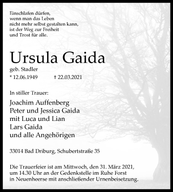 Traueranzeige von Ursula Gaida von Westfalen-Blatt