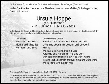 Traueranzeige von Ursula Hoppe von Westfalen-Blatt