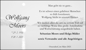 Traueranzeige von Wolfgang Moors von Westfalen-Blatt