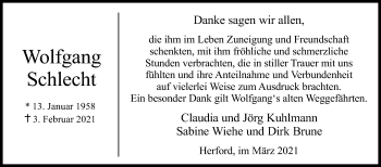 Traueranzeige von Wolfgang Schlecht von Westfalen-Blatt