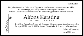 Traueranzeige von Alfons Kersting von Westfalen-Blatt