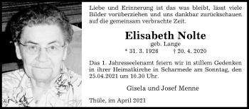 Traueranzeige von Elisabeth Nolte von Westfalen-Blatt