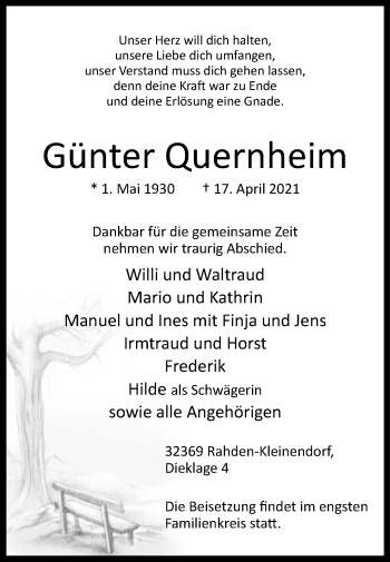 Traueranzeige von Günter Quernheim von Westfalen-Blatt