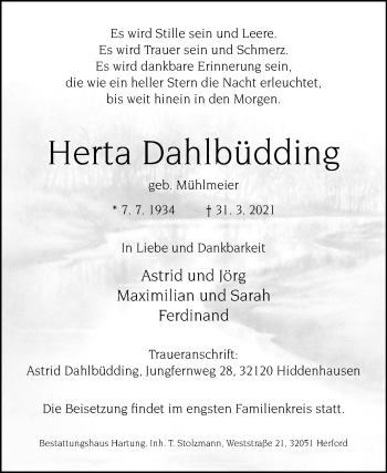 Traueranzeige von Herta Dahlbüdding von Westfalen-Blatt