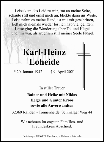 Traueranzeige von Karl-Heinz Loheide von Westfalen-Blatt