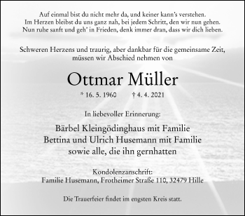 Traueranzeige von Ottmar Müller von Westfalen-Blatt