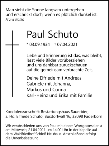 Traueranzeige von Paul Schuto von Westfalen-Blatt