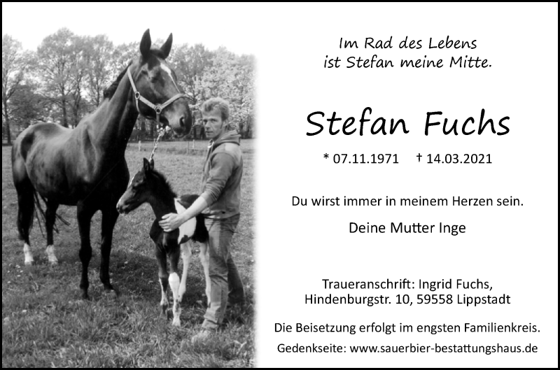  Traueranzeige für Stefan Fuchs vom 02.04.2021 aus Westfalen-Blatt