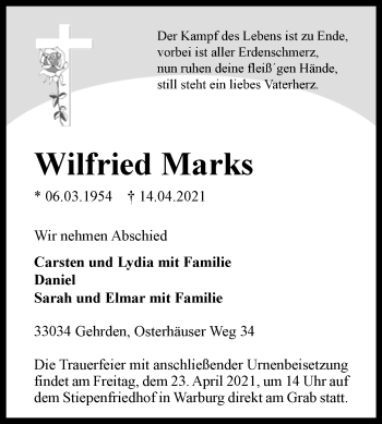 Traueranzeige von Wilfried Marks von Westfalen-Blatt