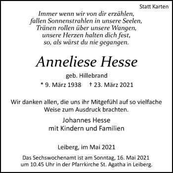 Traueranzeige von Anneliese Hesse von Westfalen-Blatt