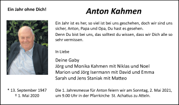 Traueranzeige von Anton Kahmen von Westfalen-Blatt